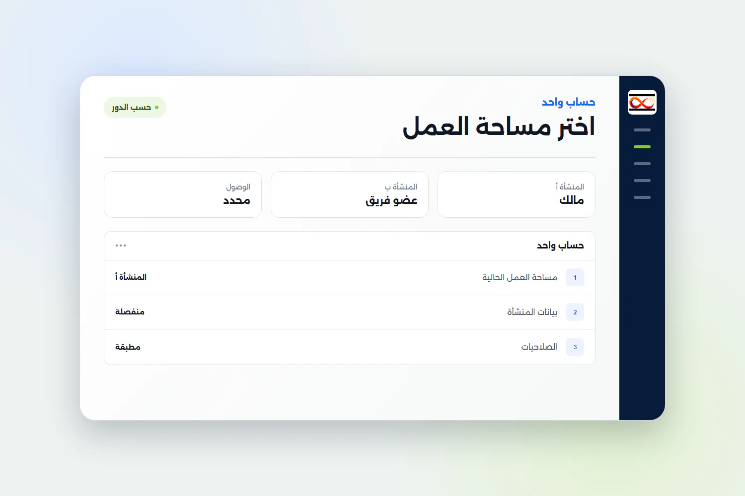 حساب Wexcy واحد يبدّل بين دور مالك في منشأة ودور موظف محدود الصلاحيات في أخرى.