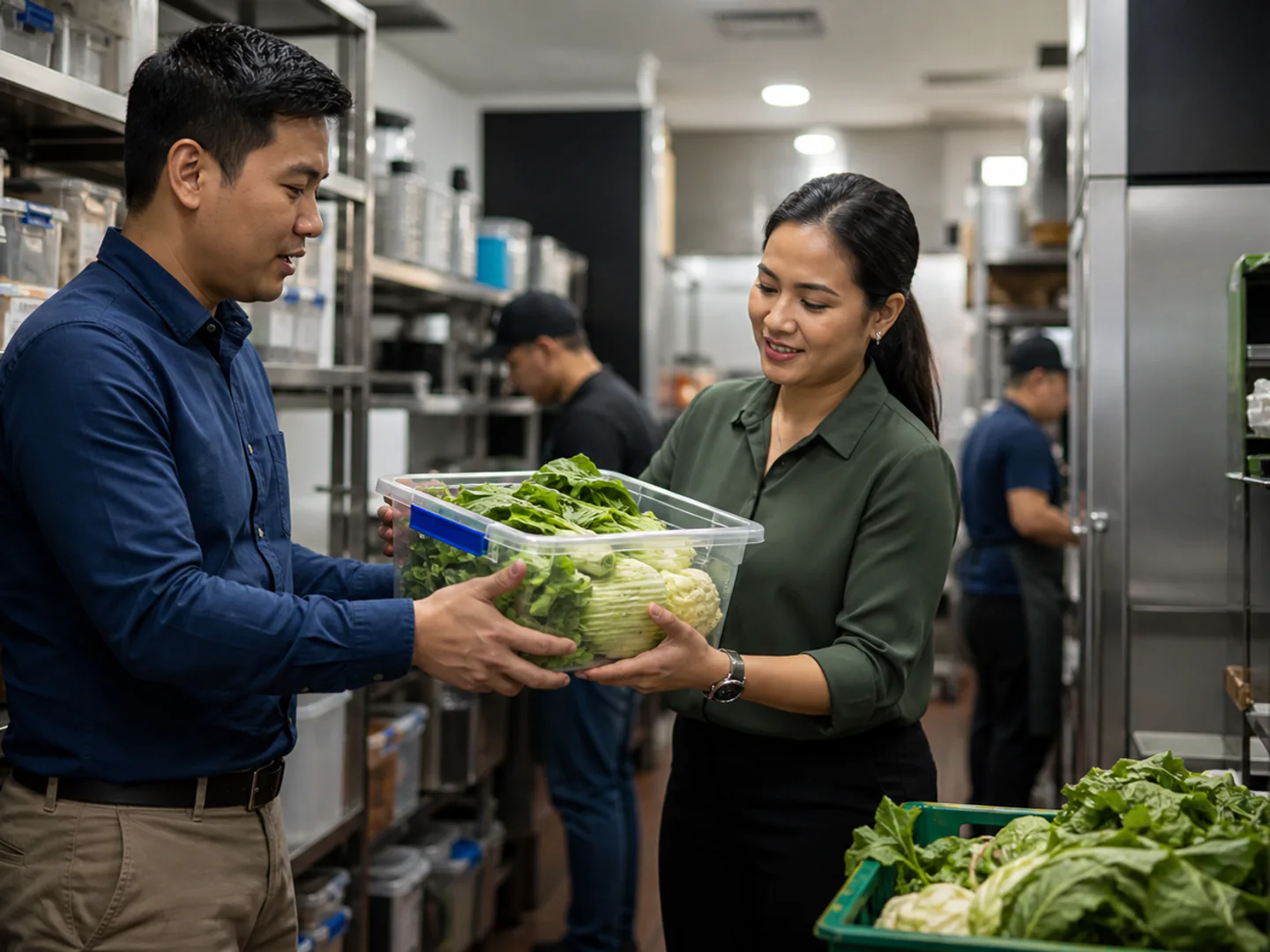 A restaurant team coordinating active service and operational work.