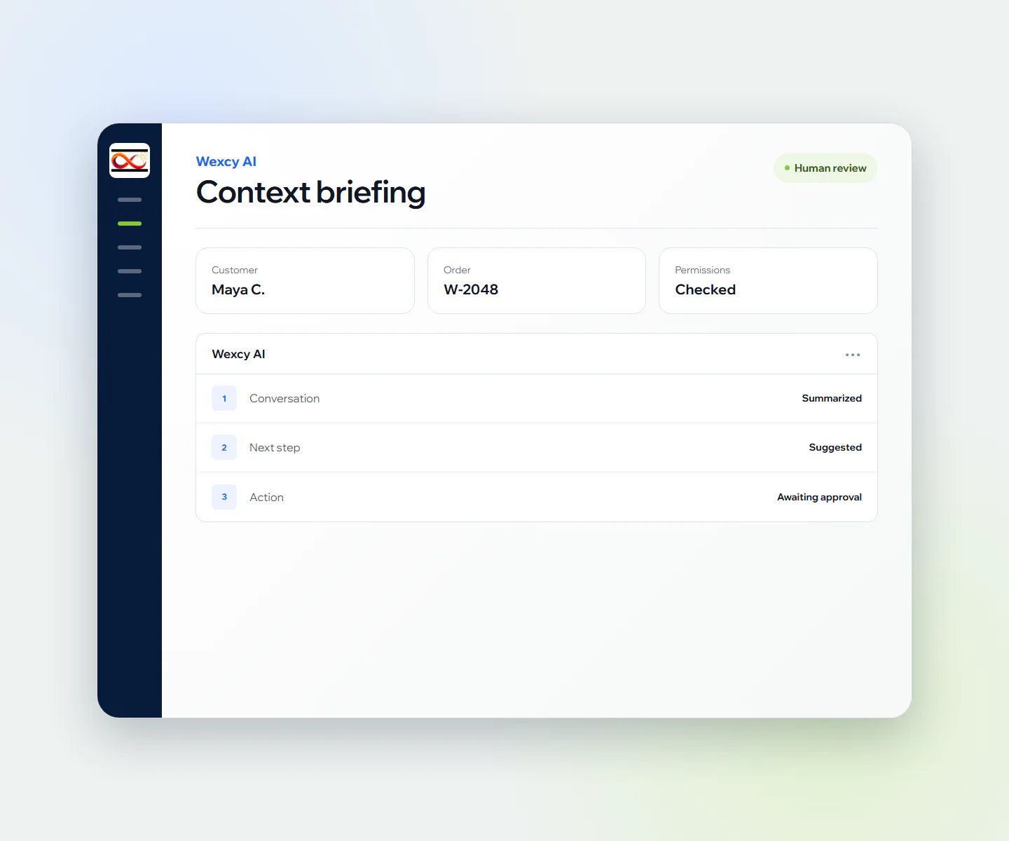Illustrative Wexcy AI concept, not evidence of organization-record access or action execution.